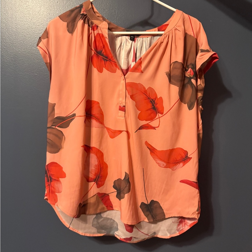 Express Coral and Brown Floral Gramercy Blouse